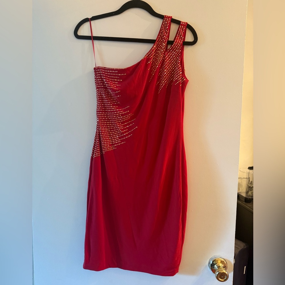 Red evening cocktail dress